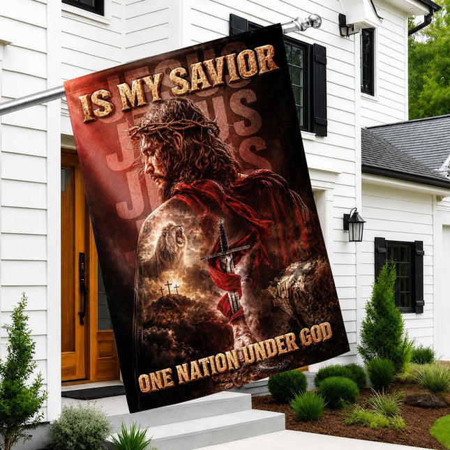 Jesus Is My Savior God Warrior Lion Flag