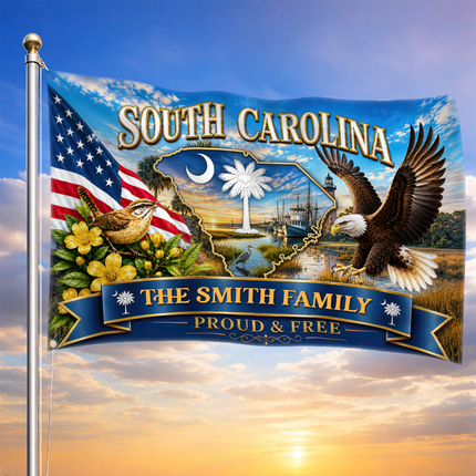 Personalized  South Carolina Grommet Flag Custom Family Name Proud and Free Eagle