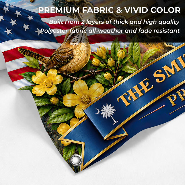 Personalized  South Carolina Grommet Flag Custom Family Name Proud and Free Eagle