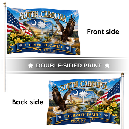 Personalized  South Carolina Grommet Flag Custom Family Name Proud and Free Eagle
