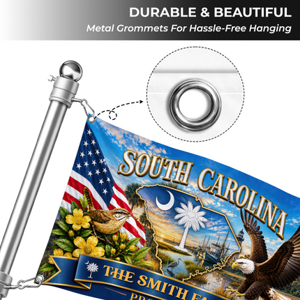 Personalized  South Carolina Grommet Flag Custom Family Name Proud and Free Eagle