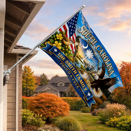Personalized  South Carolina Grommet Flag Custom Family Name Proud and Free Eagle