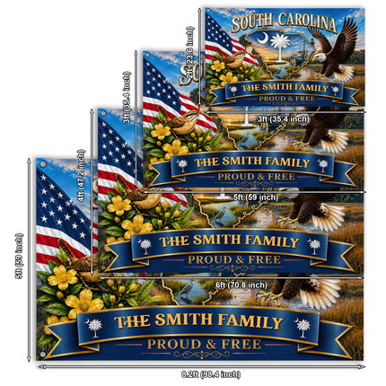 Personalized  South Carolina Grommet Flag Custom Family Name Proud and Free Eagle