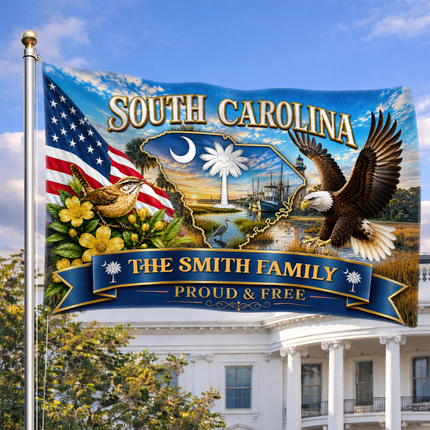 Personalized  South Carolina Grommet Flag Custom Family Name Proud and Free Eagle