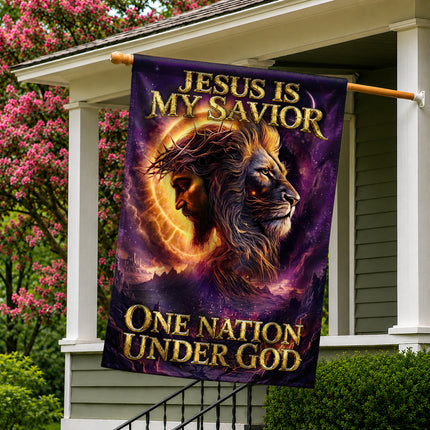 SP-01 Jesus Christ One Nation Under God Lion Garden Flag Patriotic Celebrations