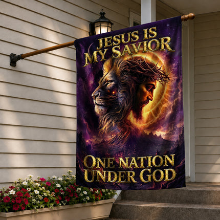 SP-01 Jesus Christ One Nation Under God Lion Garden Flag Patriotic Celebrations