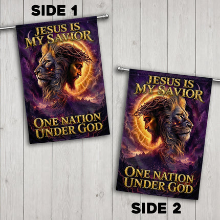 SP-01 Jesus Christ One Nation Under God Lion Garden Flag Patriotic Celebrations