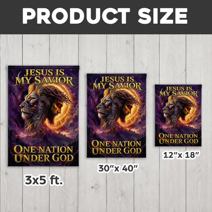 SP-01 Jesus Christ One Nation Under God Lion Garden Flag Patriotic Celebrations
