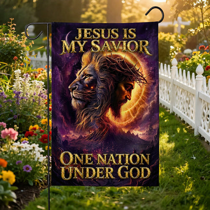 SP-01 Jesus Christ One Nation Under God Lion Garden Flag Patriotic Celebrations