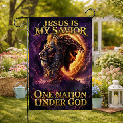 SP-01 Jesus Christ One Nation Under God Lion Garden Flag Patriotic Celebrations