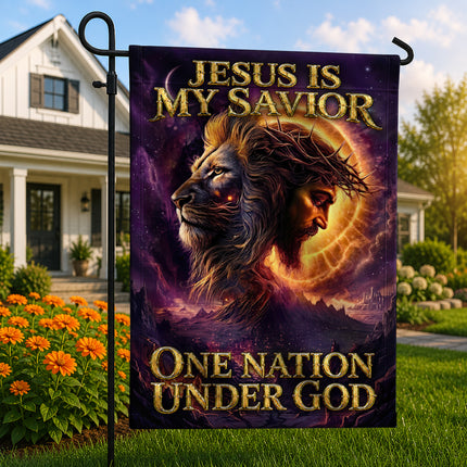 SP-01 Jesus Christ One Nation Under God Lion Garden Flag Patriotic Celebrations