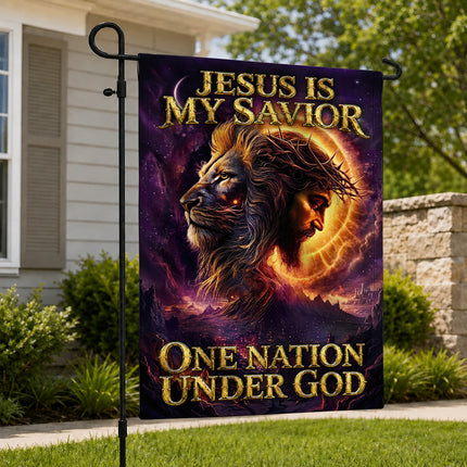 SP-01 Jesus Christ One Nation Under God Lion Garden Flag Patriotic Celebrations