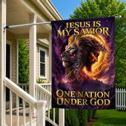 SP-01 Jesus Christ One Nation Under God Lion Garden Flag Patriotic Celebrations