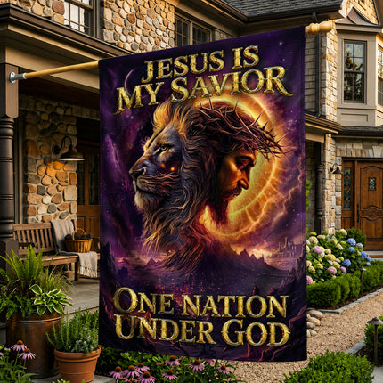 SP-01 Jesus Christ One Nation Under God Lion Garden Flag Patriotic Celebrations