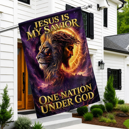SP-01 Jesus Christ One Nation Under God Lion Garden Flag Patriotic Celebrations