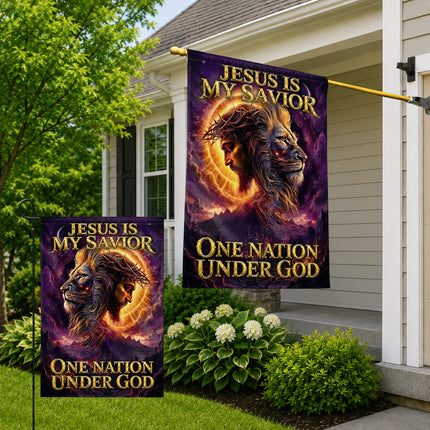 SP-01 Jesus Christ One Nation Under God Lion Garden Flag Patriotic Celebrations
