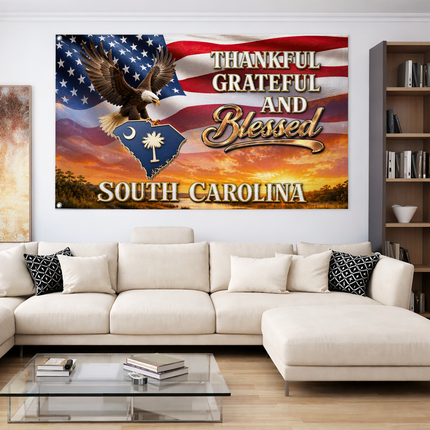 South Carolina Grommet Flag Thankful Grateful Blessed Eagle