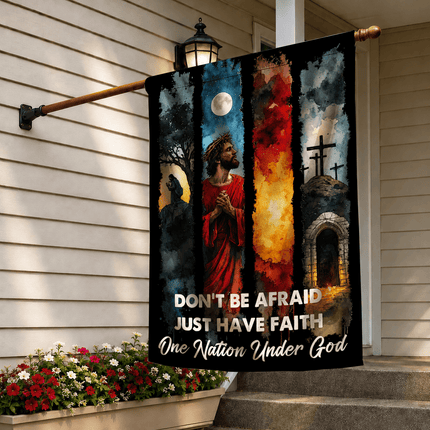 Don't Be Afraid Just Have Faith Watercolor Jesus One Nation Under God Flag