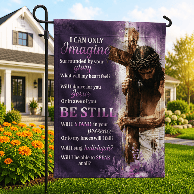 I Can Only Imagine Purple Jesus Cross God Worship Flag