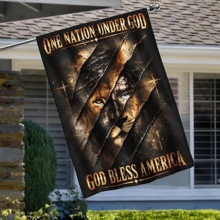 One Nation Under God Bless America Torn Lion Flag