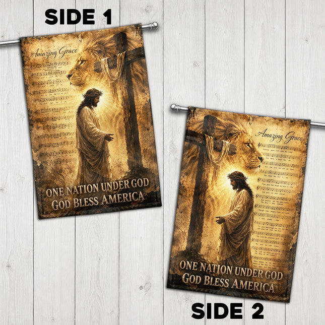 God Bless America Christian Flag Amazing Grace Jesus Lion Cross