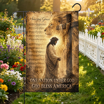 God Bless America Christian Flag Amazing Grace Jesus Lion Cross