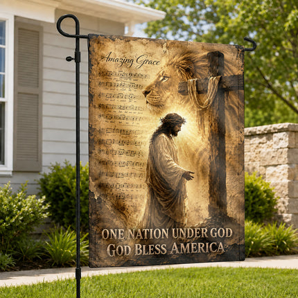 God Bless America Christian Flag Amazing Grace Jesus Lion Cross