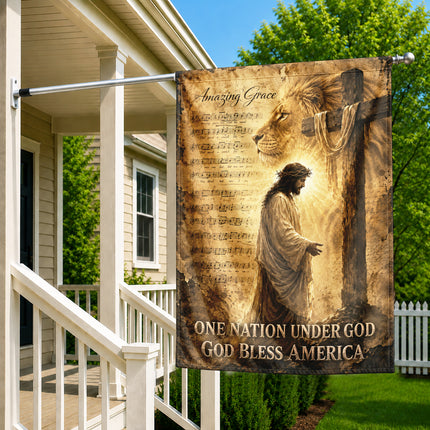 God Bless America Christian Flag Amazing Grace Jesus Lion Cross