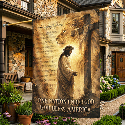 God Bless America Christian Flag Amazing Grace Jesus Lion Cross