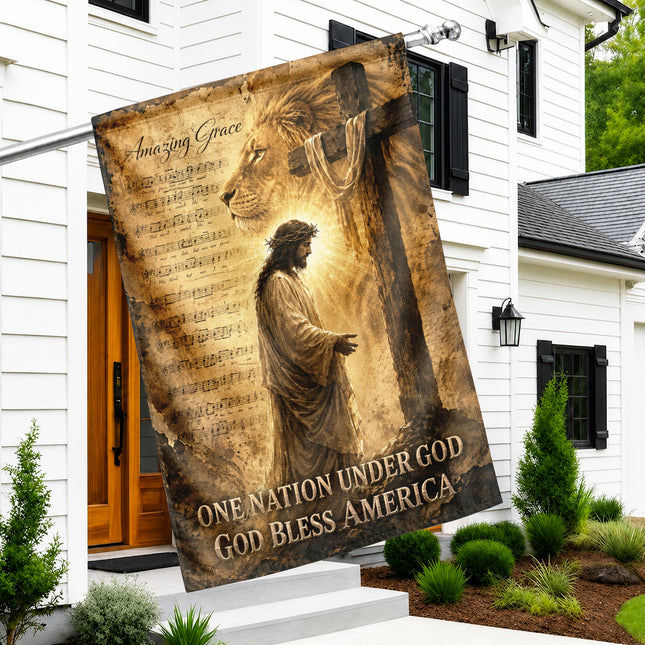 God Bless America Christian Flag Amazing Grace Jesus Lion Cross