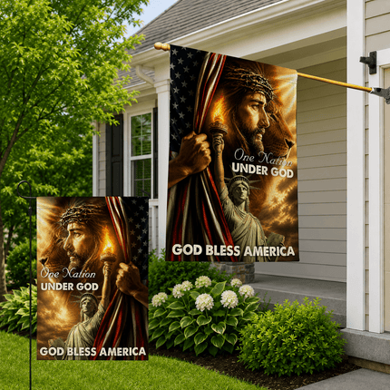 One Nation Under God God Bless America Jesus Lion Flag
