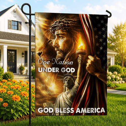 One Nation Under God God Bless America Jesus Lion Flag