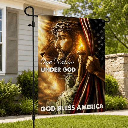 One Nation Under God God Bless America Jesus Lion Flag