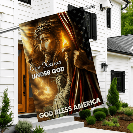 One Nation Under God God Bless America Jesus Lion Flag