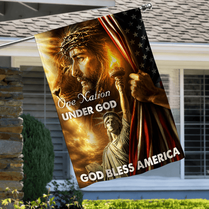One Nation Under God God Bless America Jesus Lion Flag