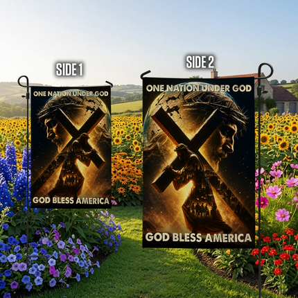 SP-01 Jesus Is My King Flag One Nation Under God Cross Garden Flag Memorial Service