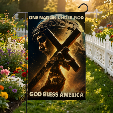 SP-01 Jesus Is My King Flag One Nation Under God Cross Garden Flag Memorial Service