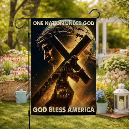 SP-01 Jesus Is My King Flag One Nation Under God Cross Garden Flag Memorial Service