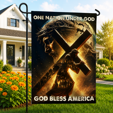 SP-01 Jesus Is My King Flag One Nation Under God Cross Garden Flag Memorial Service