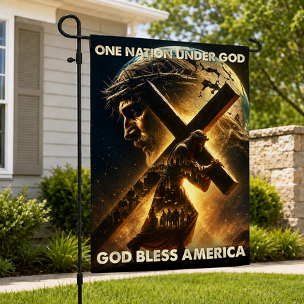 SP-01 Jesus Is My King Flag One Nation Under God Cross Garden Flag Memorial Service
