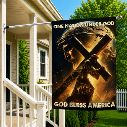 SP-01 Jesus Is My King Flag One Nation Under God Cross Garden Flag Memorial Service