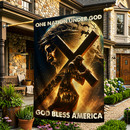 SP-01 Jesus Is My King Flag One Nation Under God Cross Garden Flag Memorial Service
