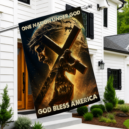SP-01 Jesus Is My King Flag One Nation Under God Cross Garden Flag Memorial Service