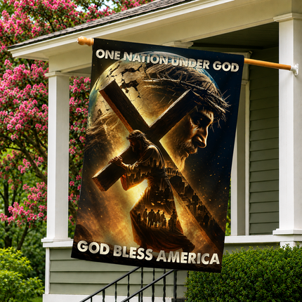 SP-01 Jesus Is My King Flag One Nation Under God Cross Garden Flag Memorial Service