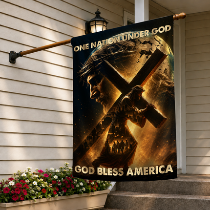 SP-01 Jesus Is My King Flag One Nation Under God Cross Garden Flag Memorial Service