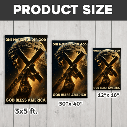 One Nation Under God Carrying Cross God Bless America Flag