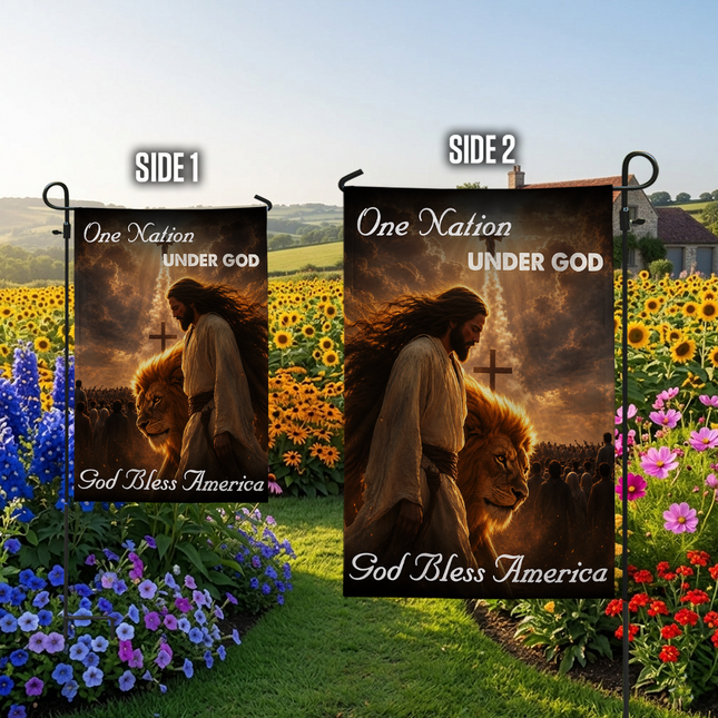 SP-01 God Bless One Nation Under God Jesus Lion Garden Flag Christian Holidays