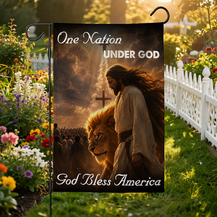 SP-01 God Bless One Nation Under God Jesus Lion Garden Flag Christian Holidays