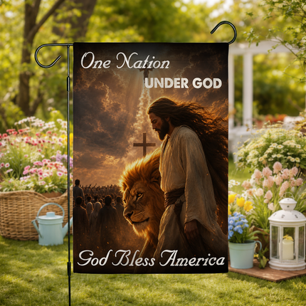 SP-01 God Bless One Nation Under God Jesus Lion Garden Flag Christian Holidays