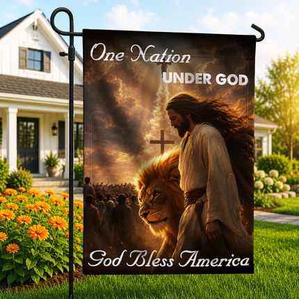 SP-01 God Bless One Nation Under God Jesus Lion Garden Flag Christian Holidays